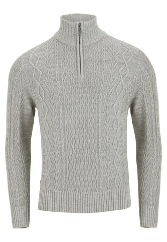 Aran 1/4 Zip Grey Knitwear By 6th Sense