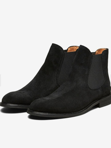 Baxter Suede Chelsea Boot Black By Selected