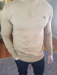 Tan Half Zip Knitwear By Walker & Hunt