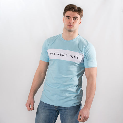 Light Blue Panelled T Shirt by Walker & Hunt