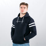 Navy Stripe Sleeve Hoodie By Walker & Hunt