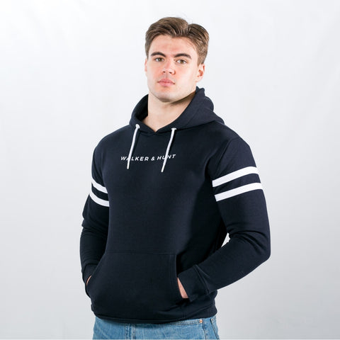 Navy Stripe Sleeve Hoodie By Walker & Hunt