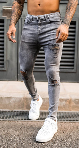 Rip & Repair Grey Denim Jeans By sinners Attire