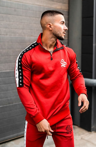 Double Tape Red Zip Top By Sinners Attire