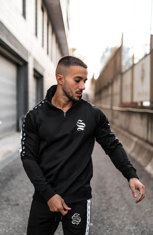 Double Tape Black Zip Top By Sinners Attire